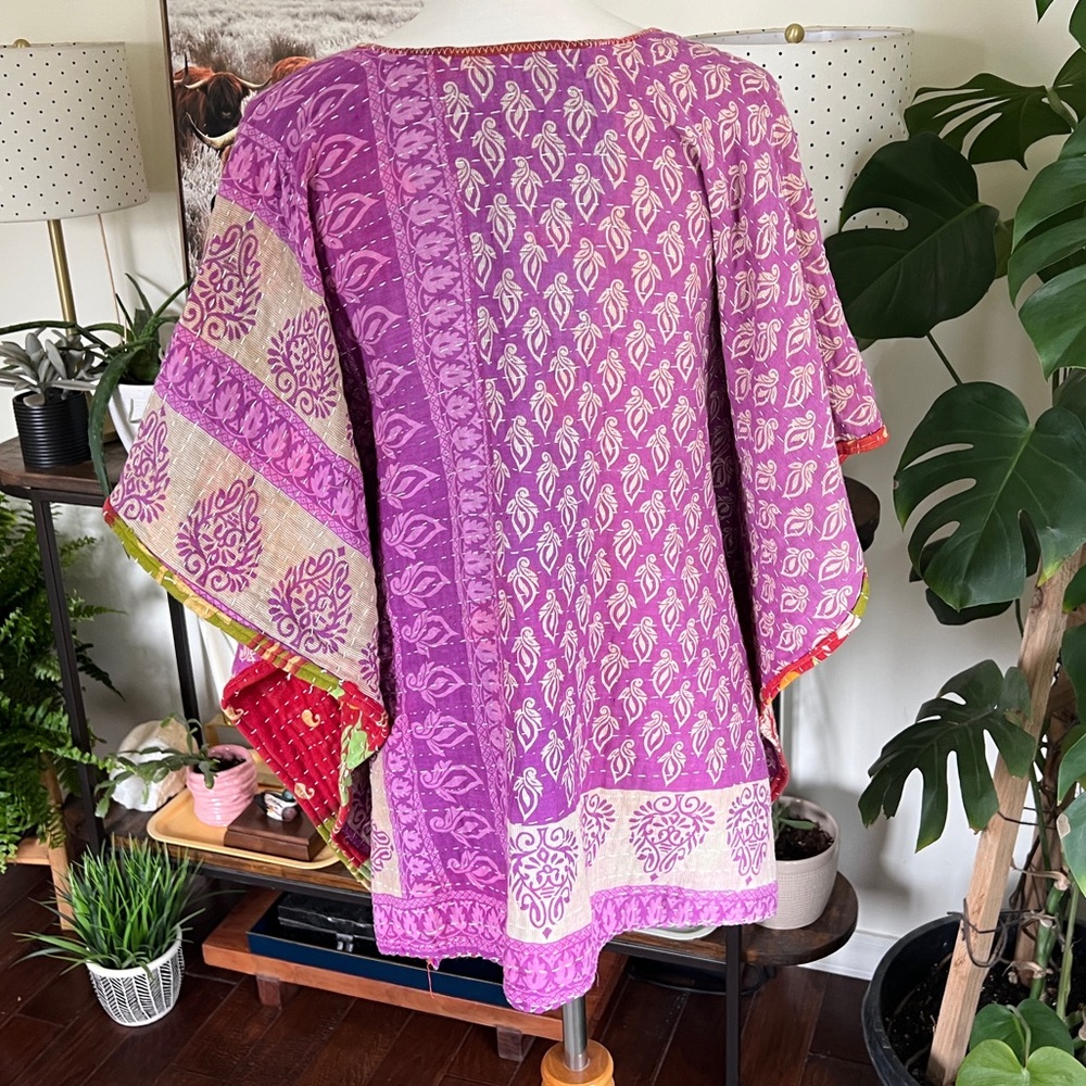 Little Hippie Chick Kantha Pink and Purple Top Poncho S/M - Picture 7 of 8
